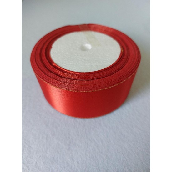 Лента атласная с золот.люрексом/ ш.40мм/ цв.26 красный/ 22,8 м в рулоне